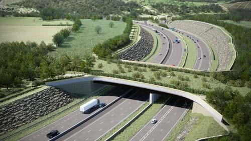 Image shows an artist's impression of the planned Gloucestershire Way crossing, part of the A417 Missing Link Scheme. Image courtesy of Highways England.