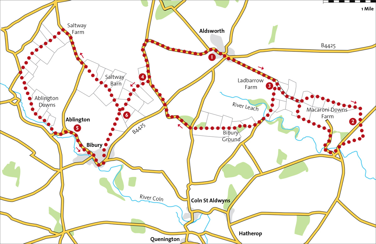 Map for the Aldsworth and Bibury cycle route
