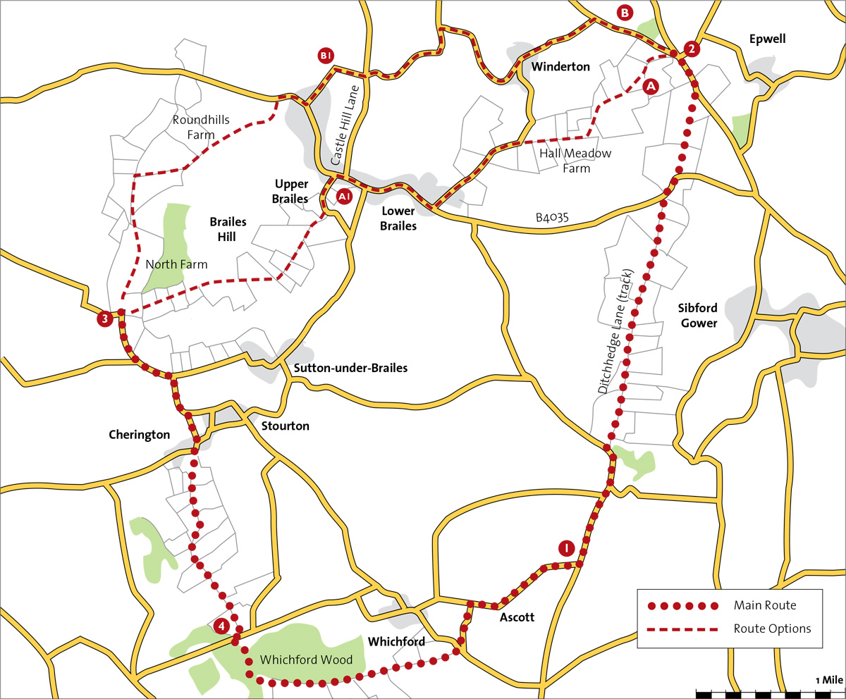 Map for the Brailes Hill and Ascot cycle route