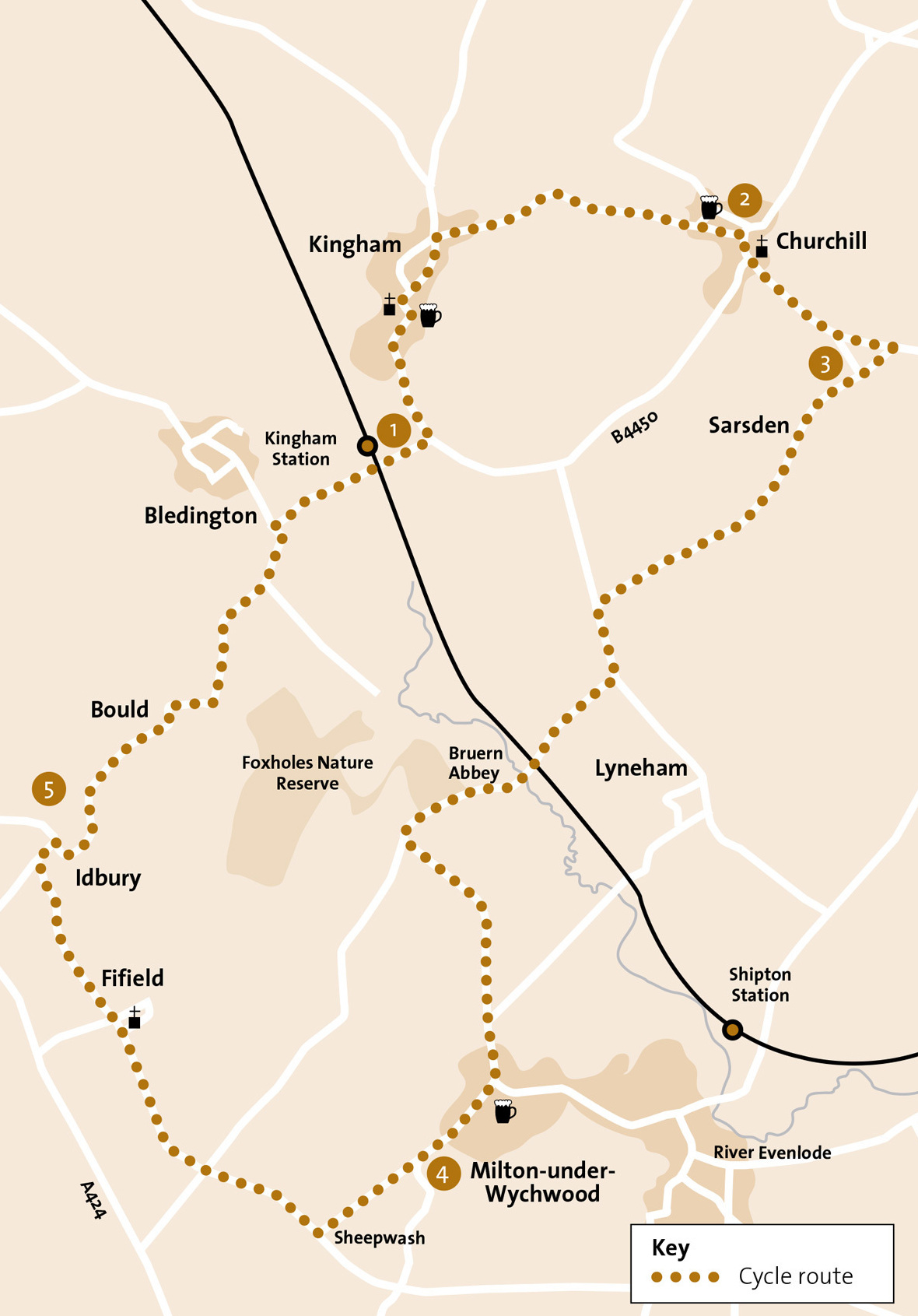 Map for the Bruern to Foxholes Nature Reserve cycle route