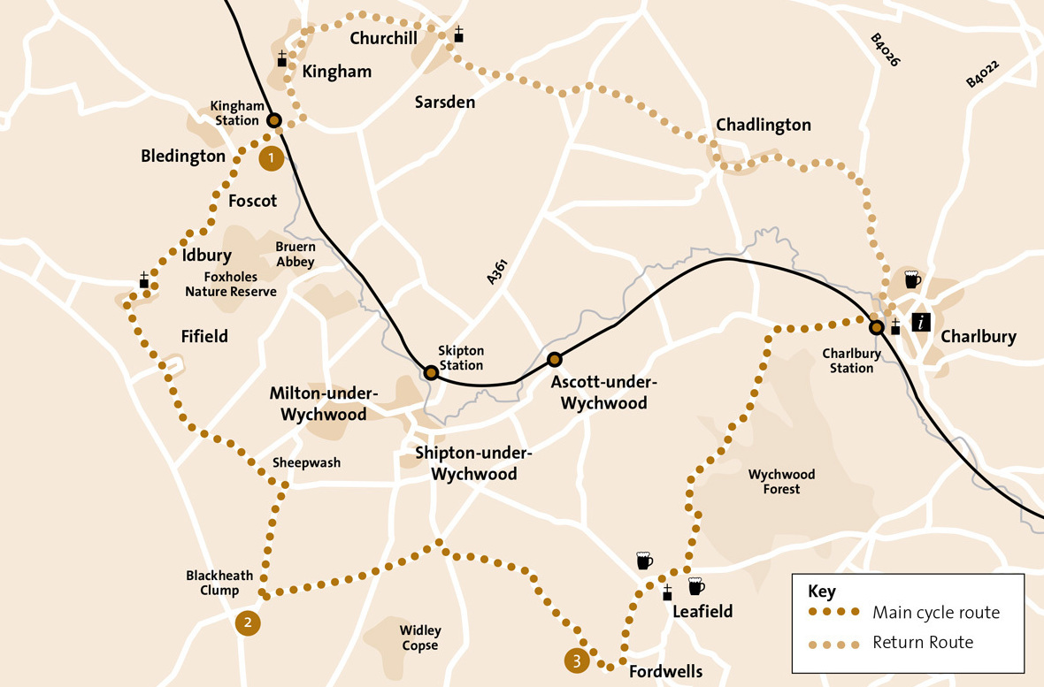 Map for the Charlbury and Wychwood Forest cycle route