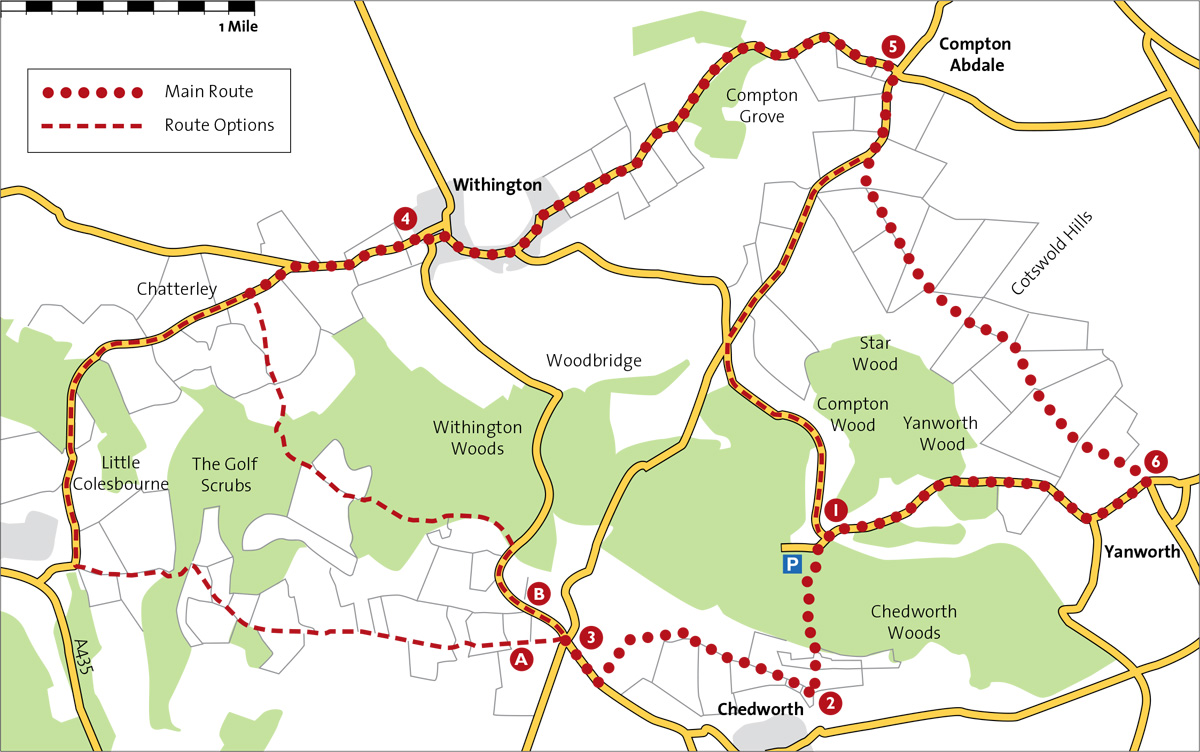 Map for the Chedworth via Withington cycle route