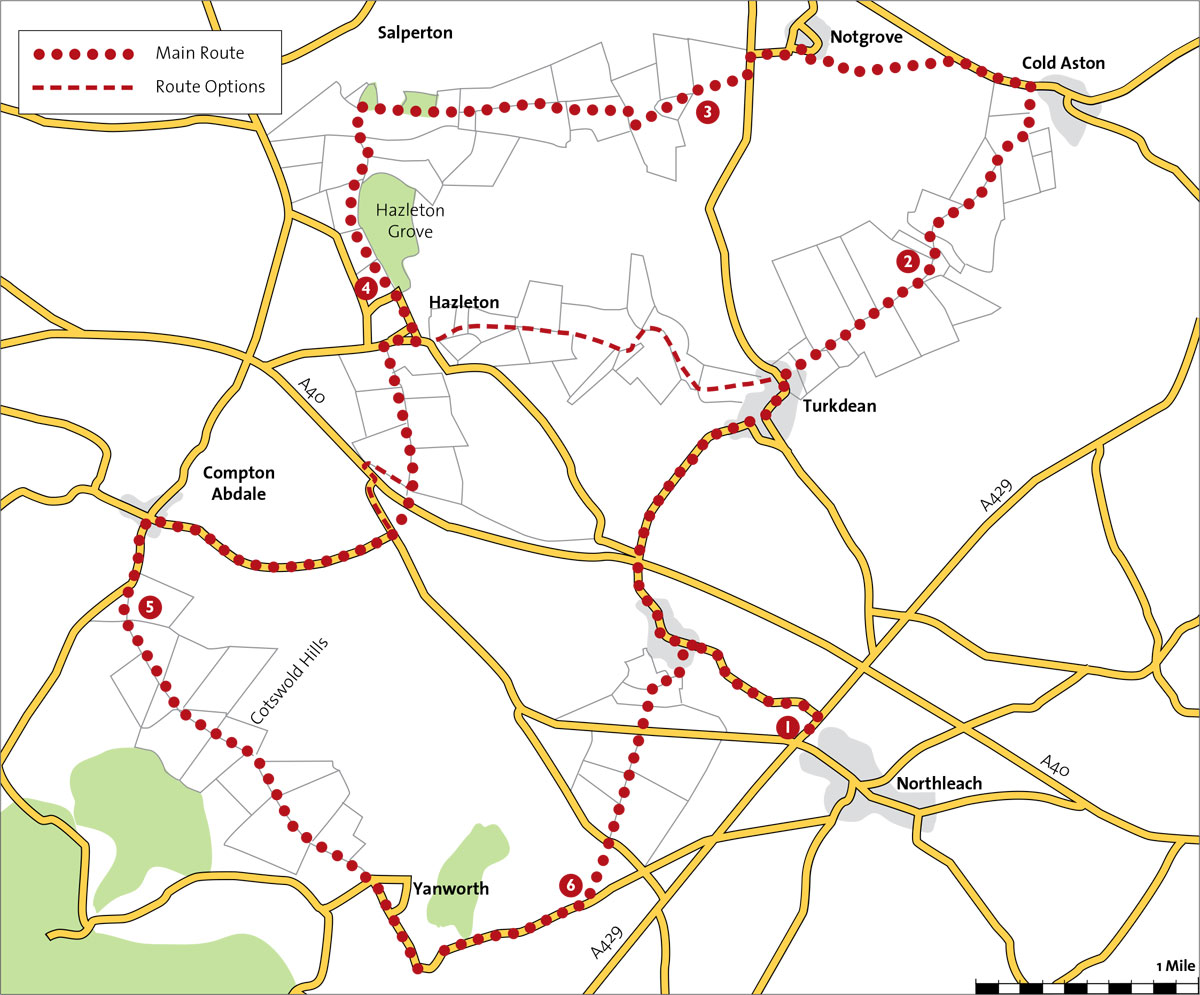 Map for the Northleach and Hazleton cycle route