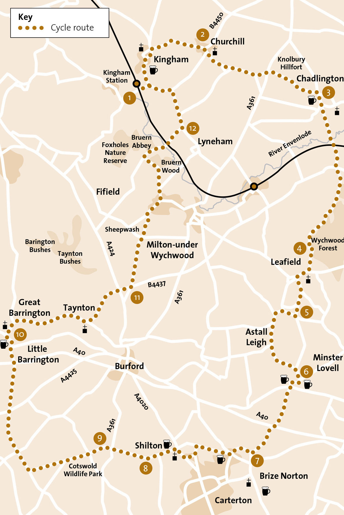 Map for the Wildlife, Hillforts & Halls cycle route